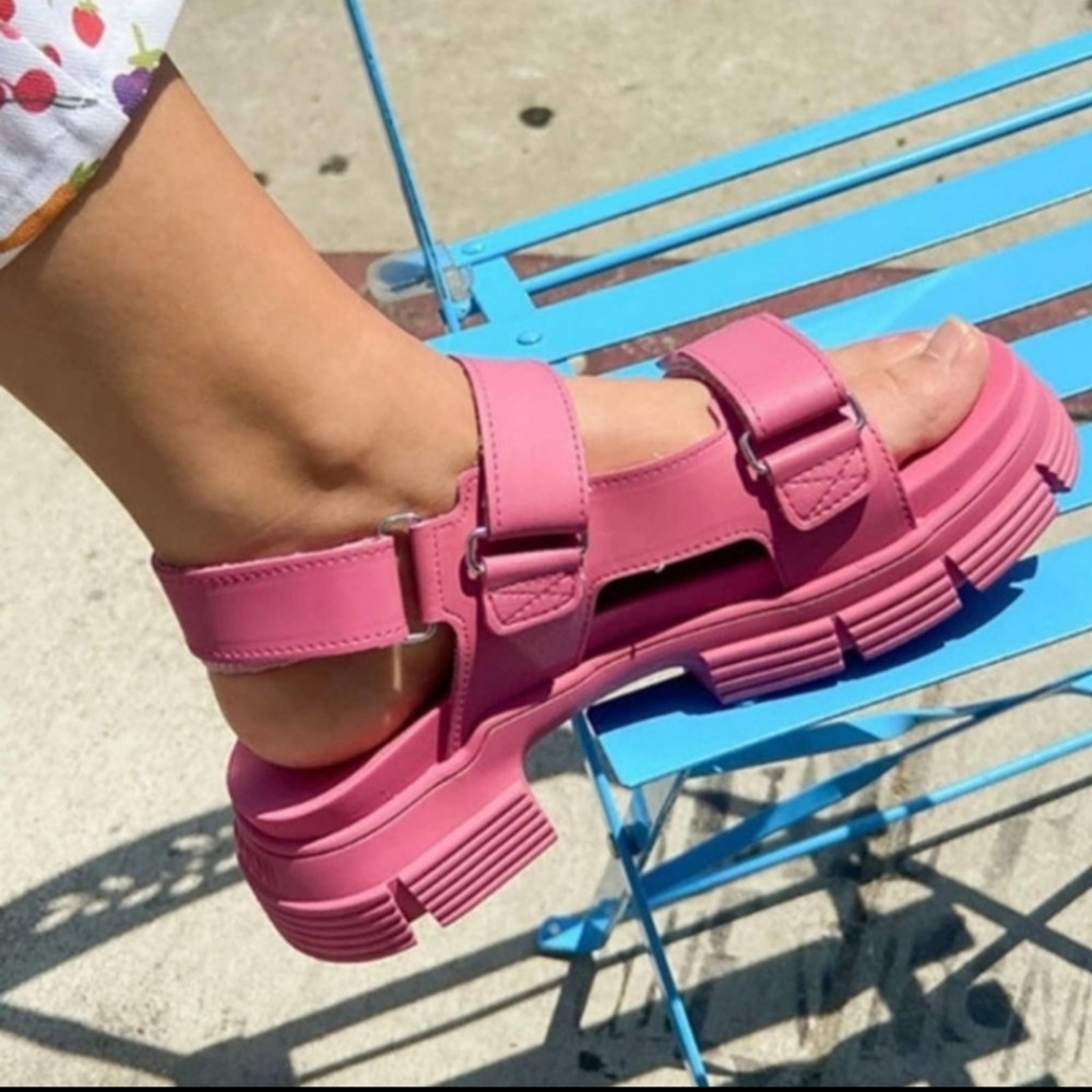 Ganni Pink Recycled Rubber Velcro Sandals 37 7